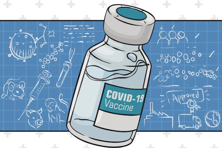 Cartoon of a Covid 19 vaccine.