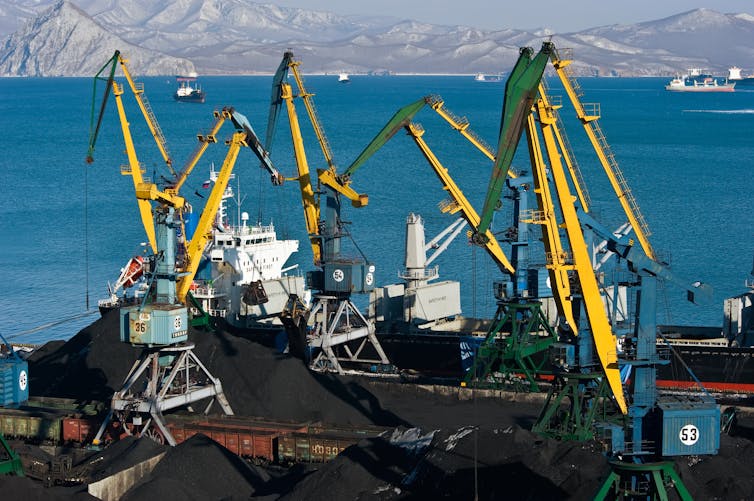 Coal on a ship at the Japanese port of Nakhodka.