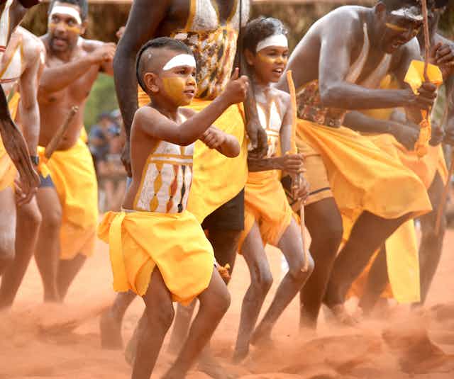 Gumatj clan dancers perform at a festival