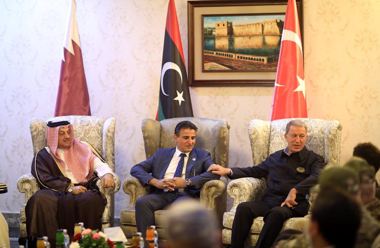 Defence ministers from Turkey, Libya and Qatar meeting in Tripoli on August 17.