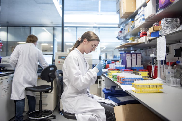 Oxford scientist testing blood samples in a laboratory