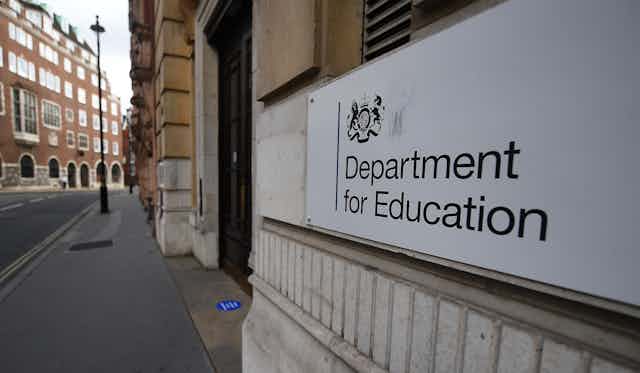 Plaque outside the Department for Education, London.