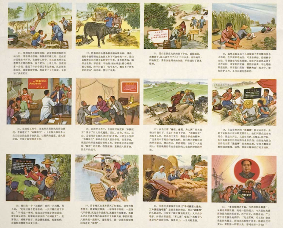 Chinese poster from anti-schistosomiasis campaign Chinese poster from anti-schistosomiasis campaign