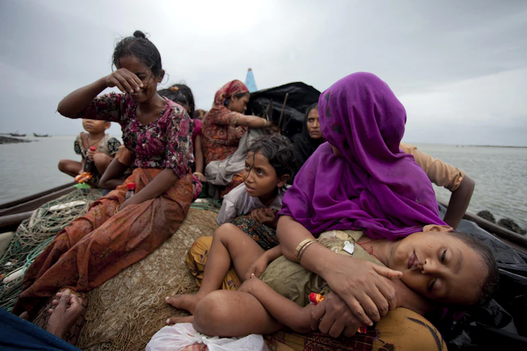 Rohingya women on a boat fleeing from Myanmar