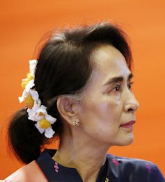 Image of Aung San Suu Kyi, leader of Myanmar's National Democratic party