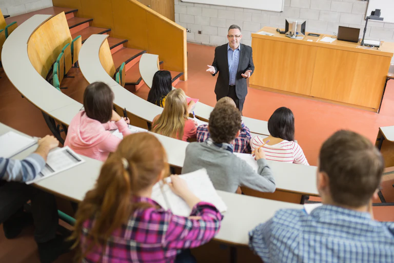 Lecturer and students in lecture hall