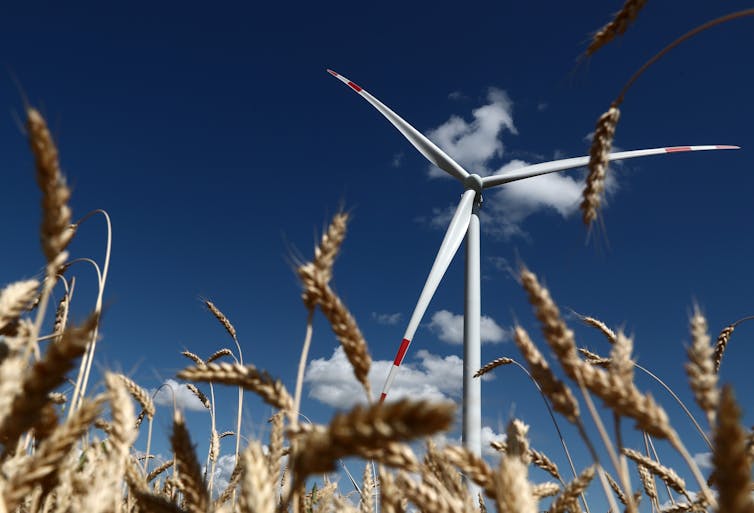 Wind turbine on a farm