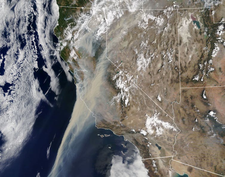 Satellite image of California and Nevada