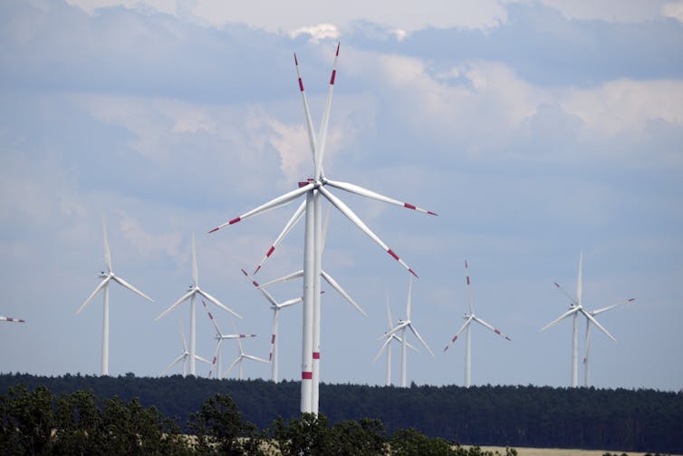 Wind turbines with red tips