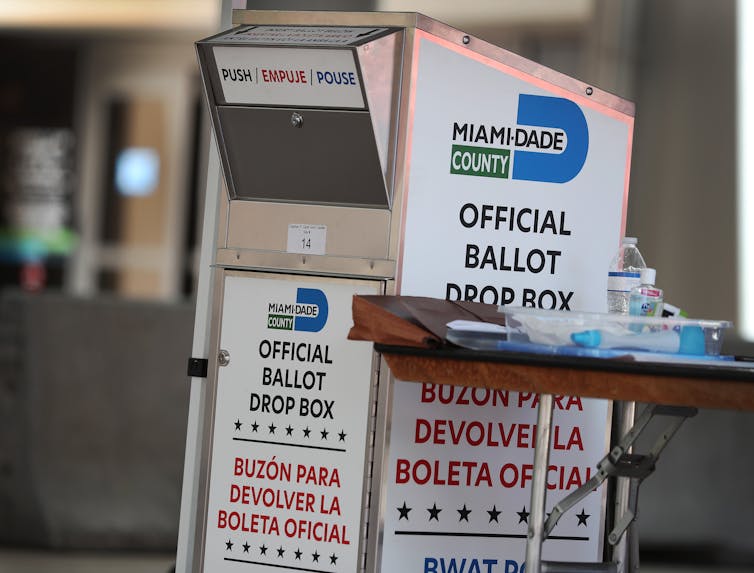 An official ballot drop box in Miami, Florida.