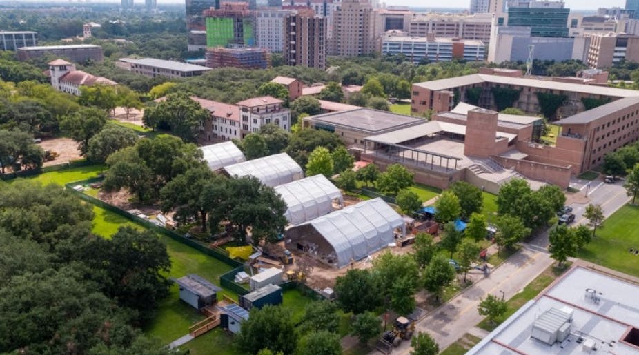 Rice University has installed tents and temporary buildings in which to hold in-person classes this fall.