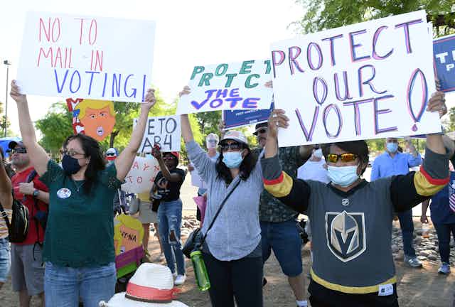 Protesters against mail-in voting.
