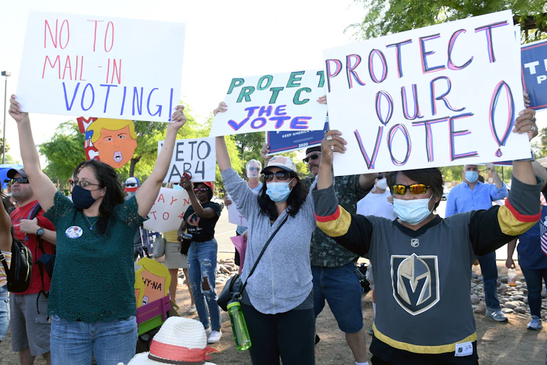 Protesters against mail-in voting.