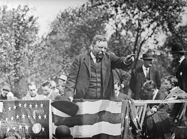 Theodore Roosevelt campaigning.