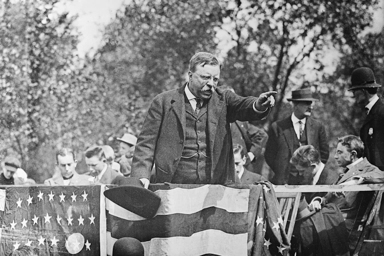 Theodore Roosevelt campaigning.