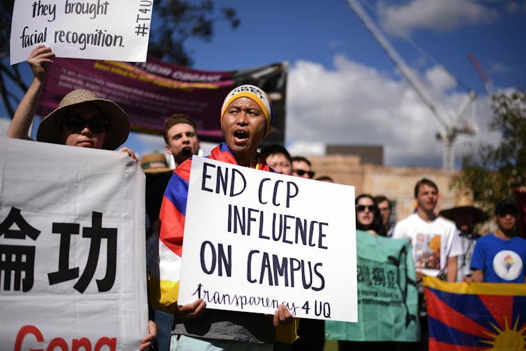 Student protesters against Chinese influence on Australian university campuses