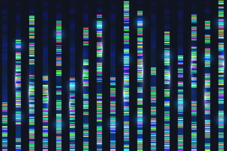 Coloured bands of genetic material representing sequencing