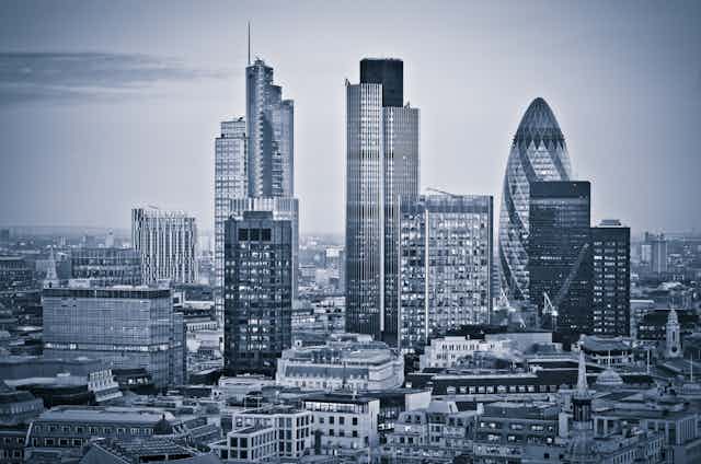 City of London skyline in grayscale.