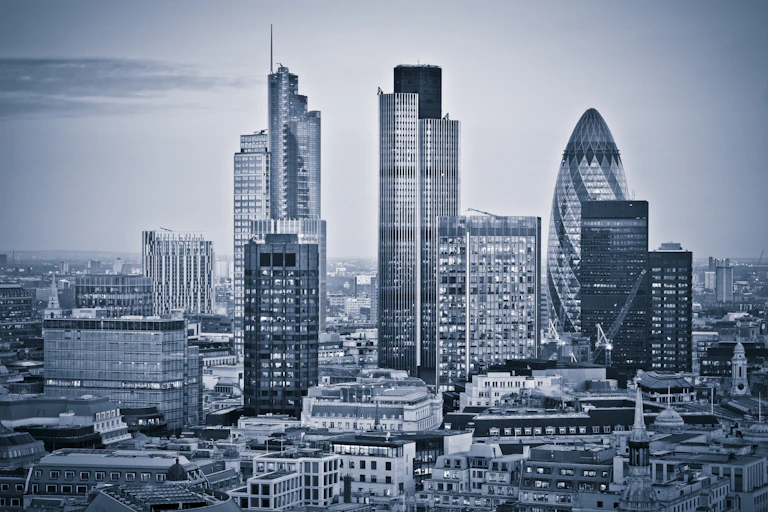 City of London skyline in grayscale.