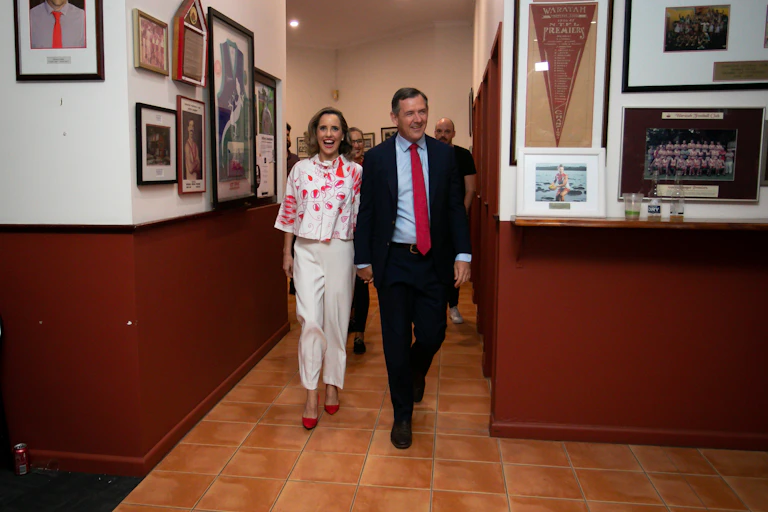 Michael Gunner and his wife Kristy O'Brien at Labor headquarters after the election.