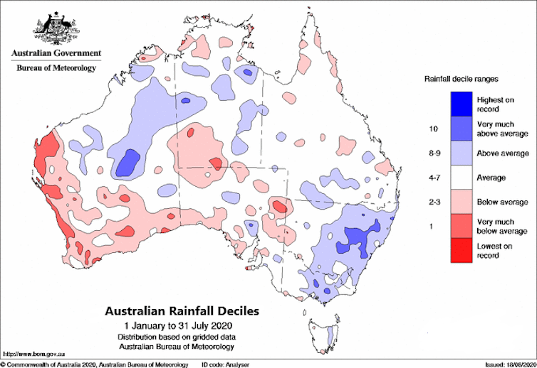 Graph showing the impact of recent rain across Australia