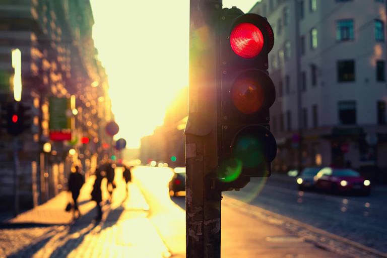 Red traffic light on street
