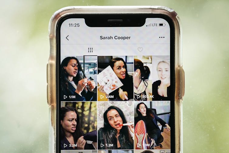 Smart phone screen showing thumbnails of video clips