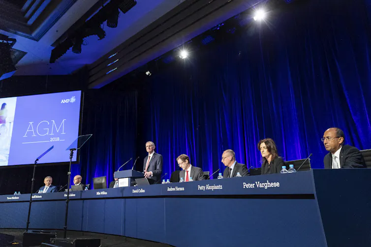 AMP board members face shareholders at the company's 2018 annual general meeting