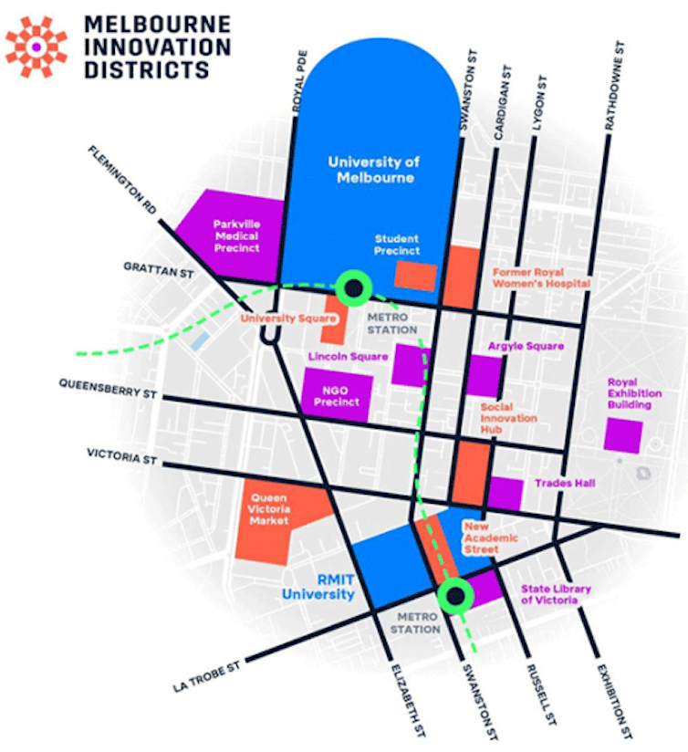 Map of Melbourne Innovation District just north of the CBD.