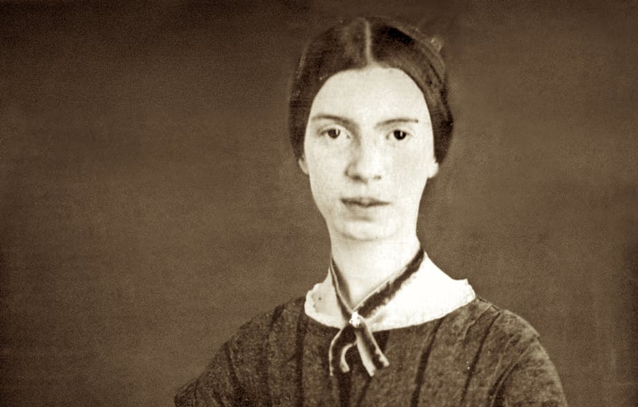 A digitally restored daguerrotype of Emily Dickinson from around 1847.