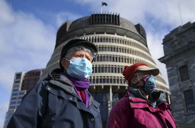 People in Wellington wearing face masks