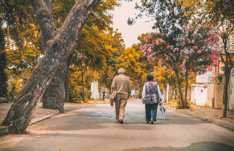 Man and woman walking together