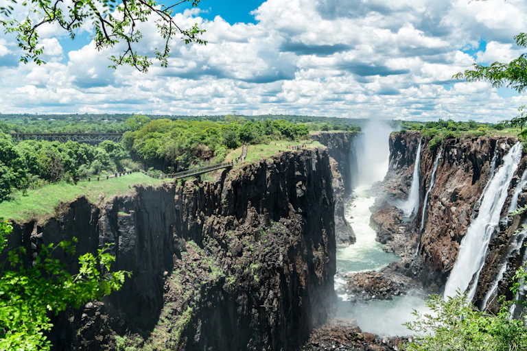 A scenic view of a waterfall.