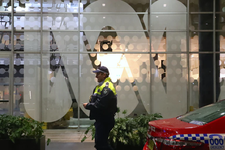 A policeman out the front of the ABC headquarters in Sydney
