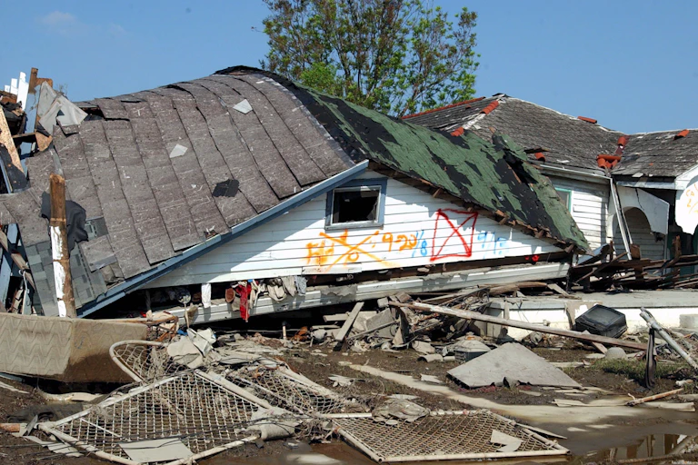 Houses destroyed by Hurricane Katrina in New Orleans.