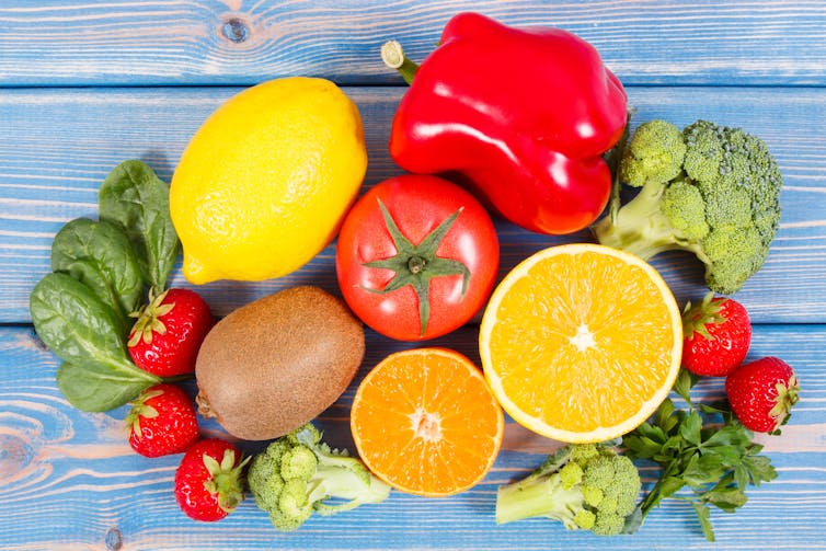 Fruits and vegetables, such as strawberries, citrus fruits, and broccoli, are all good sources of vitamin C. (RatManer/ Shutterstock)