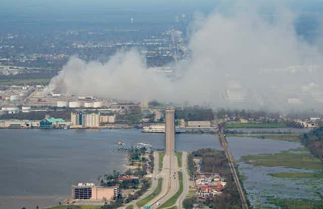 Smoke from the fire at a chemical plant.
