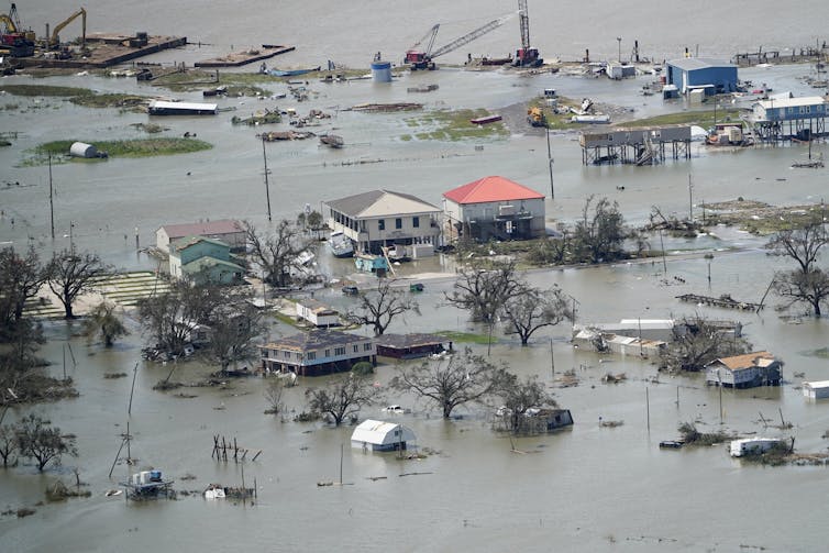 Flooding and wind damage near Lake Charles, Louisiana.
