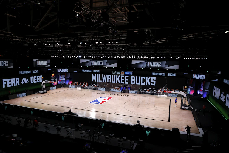 The arena in Orlando, where the Bucks were supposed to play the Orlando Magic, sits empty.