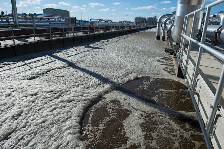 huge tank of wastewater at a treatment plant