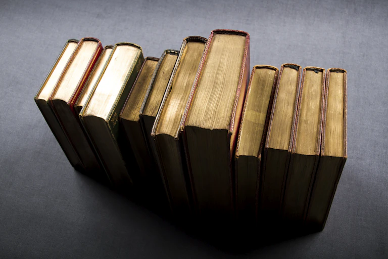 A row of books seen from above.