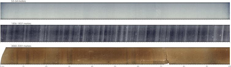 Three ice cores recovered from different depths.
