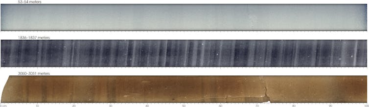 Three ice cores recovered from different depths.