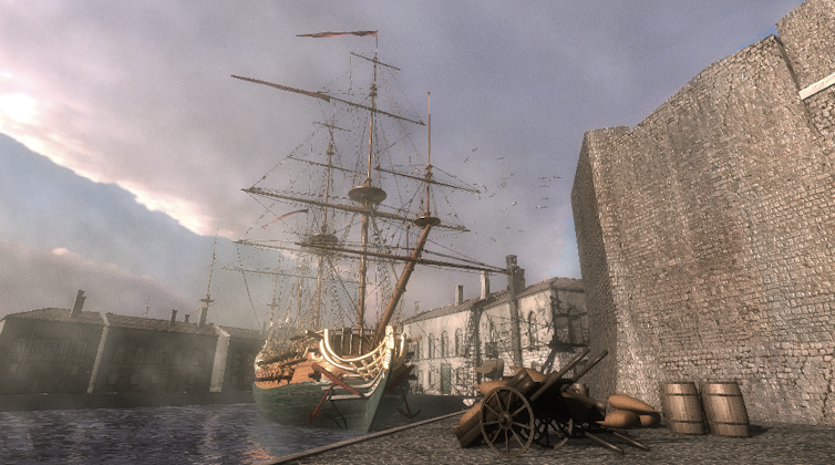 VR depiction of 17th century sailing ship The Anne.