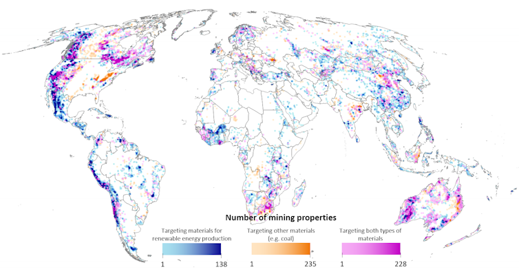 Areas around the world potentially influenced by mining