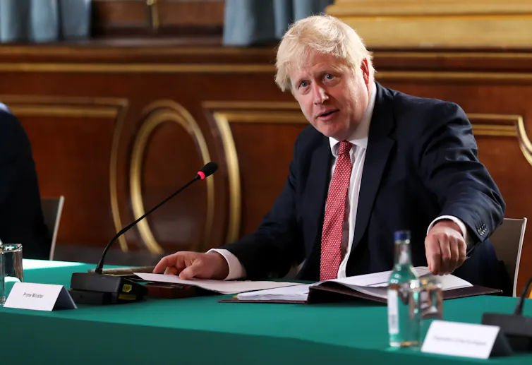 Boris Johnson is pictured at a meeting of his cabinet.