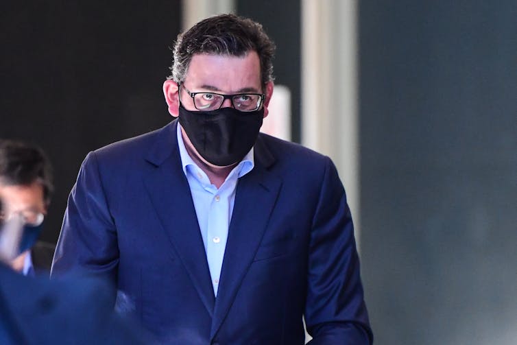 Victorian Premier Daniel Andrews wearing a mask