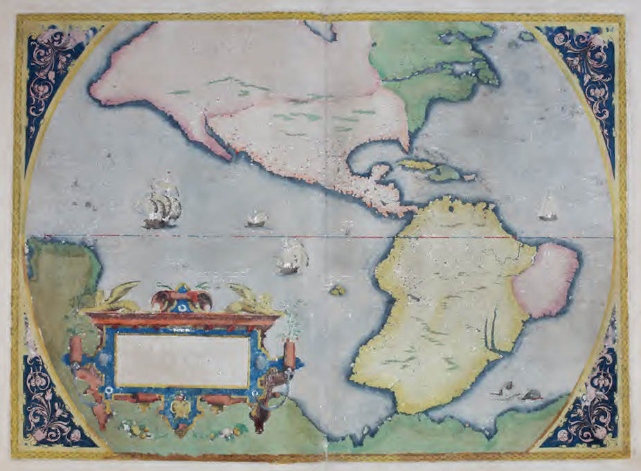 Early map of the Americas showing EUropean possessions in the 17th century.