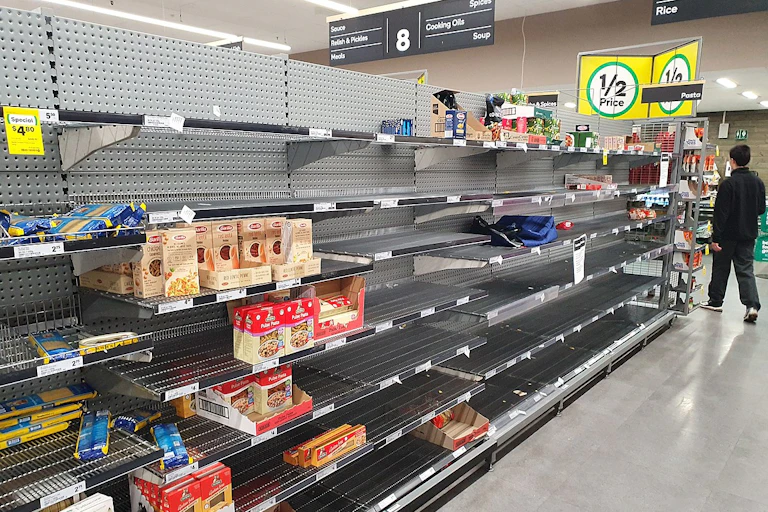 Empty supermarket shelves.