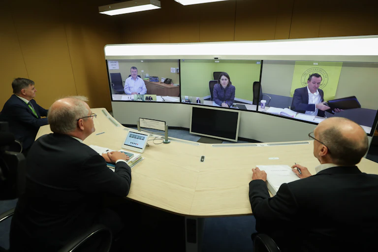 Scott Morrison discussing with premiers virtually during national cabinet